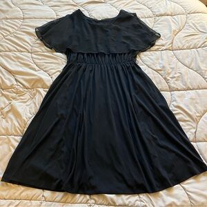 Vintage Plus Size Sleeveless Black Midi Dress With Sheer Overlay